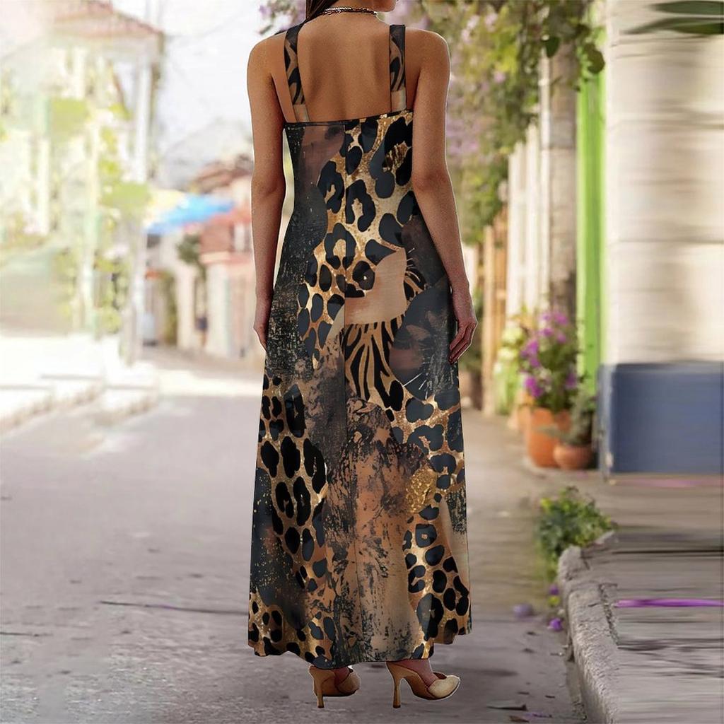 Women's Slip Dress Maxi Long Dress Splicing Leopard Print Stitching Print Dress Spring & Summer Leisure Vacation