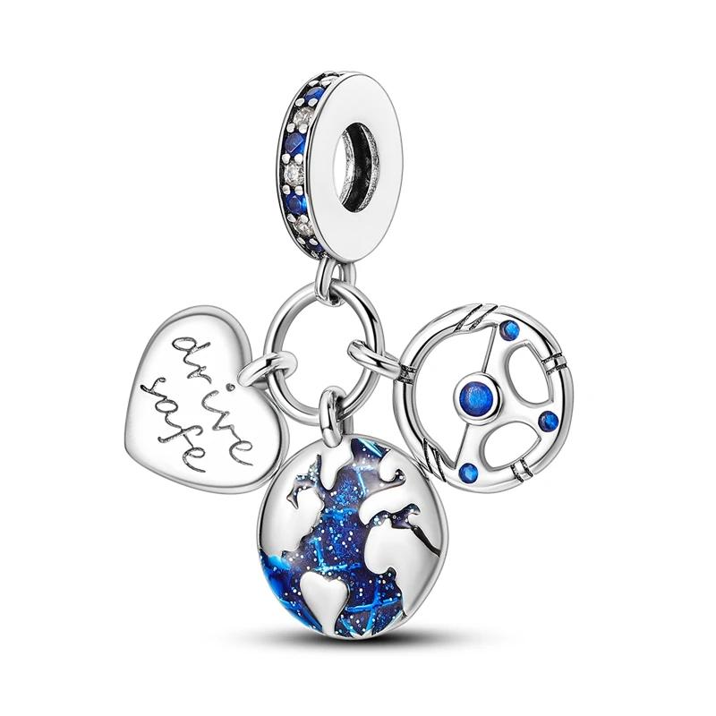 Copper Travel Passport Trunk Charms Fit Original Bracelet Diy Airplane Earth Beads For Jewelry Making Gift