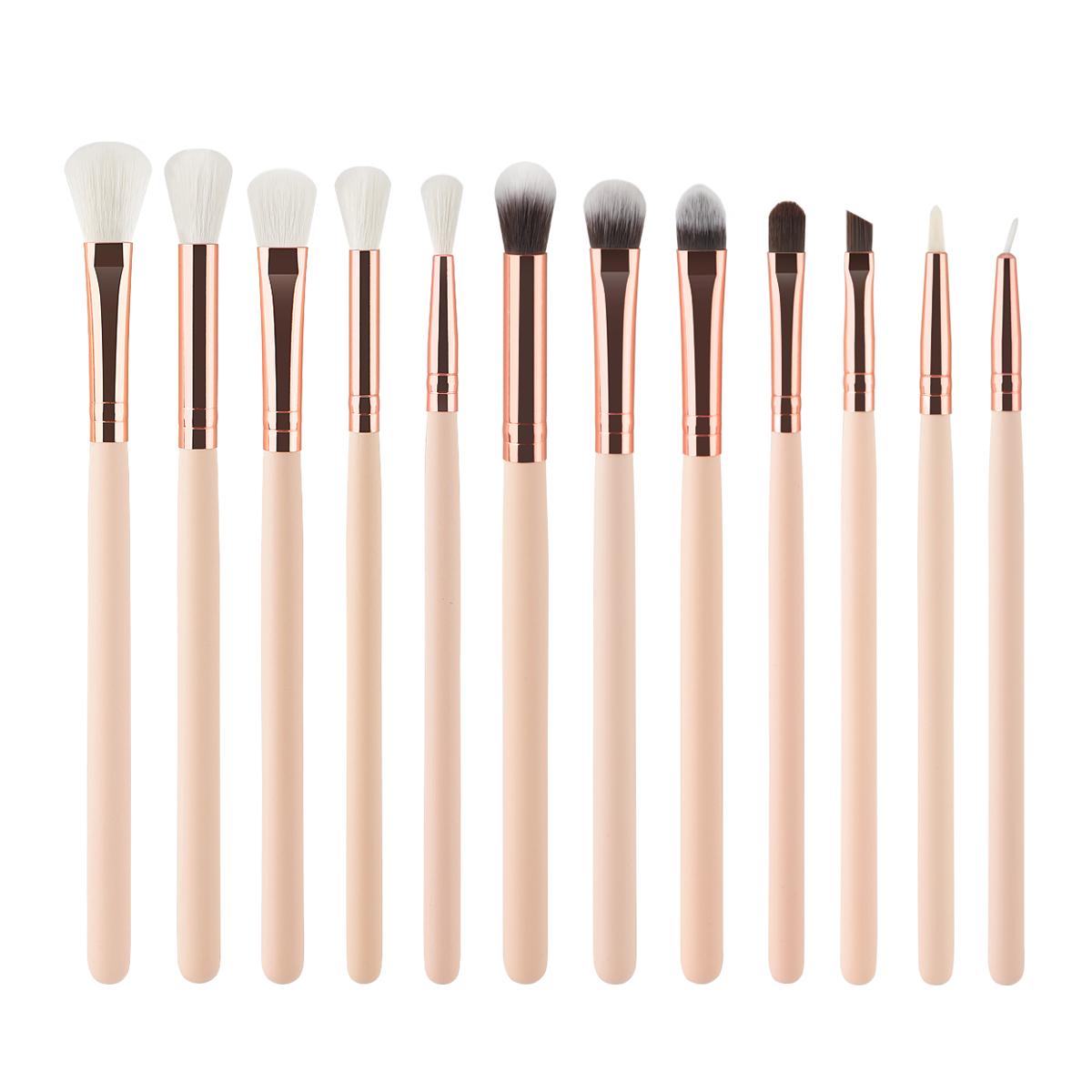 

12PCS Professional Eyes Makeup Brushes Set Wood Handle Eyeshadow Eyebrow Eyeliner Makeup Brush розовый