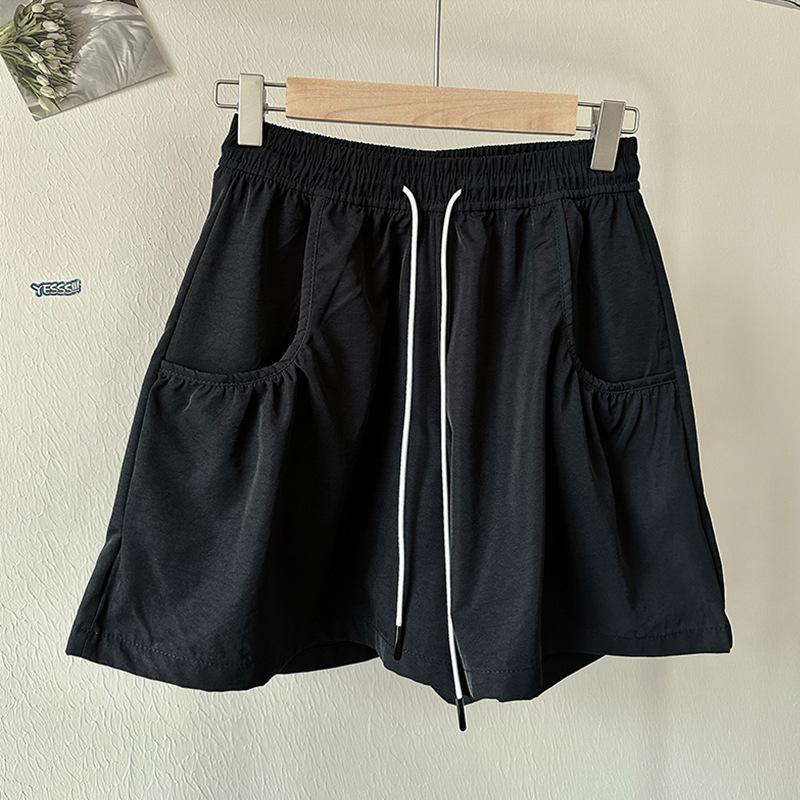 

Ice silk sports shorts women s summer thin new high waist thin wide legs casual wear loose S [Suitable for 75-47.5 kg] чёрный