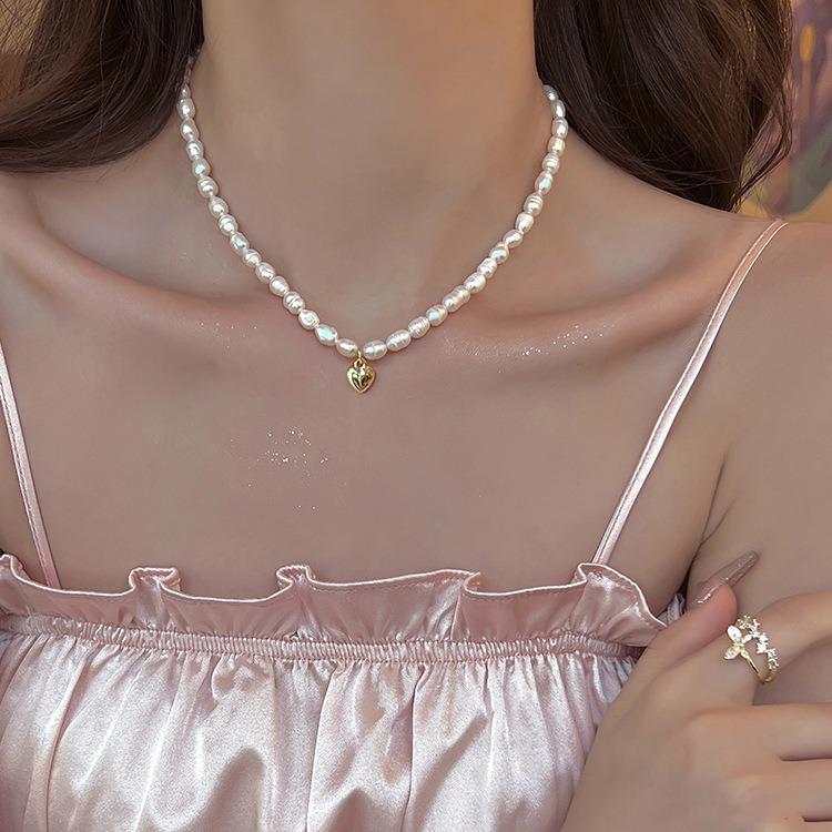 Romantic Love Heart Natural Freshwater Pearl 14K Gold Filled Ladies Pendant Necklace Wedding  Gifts No Fade