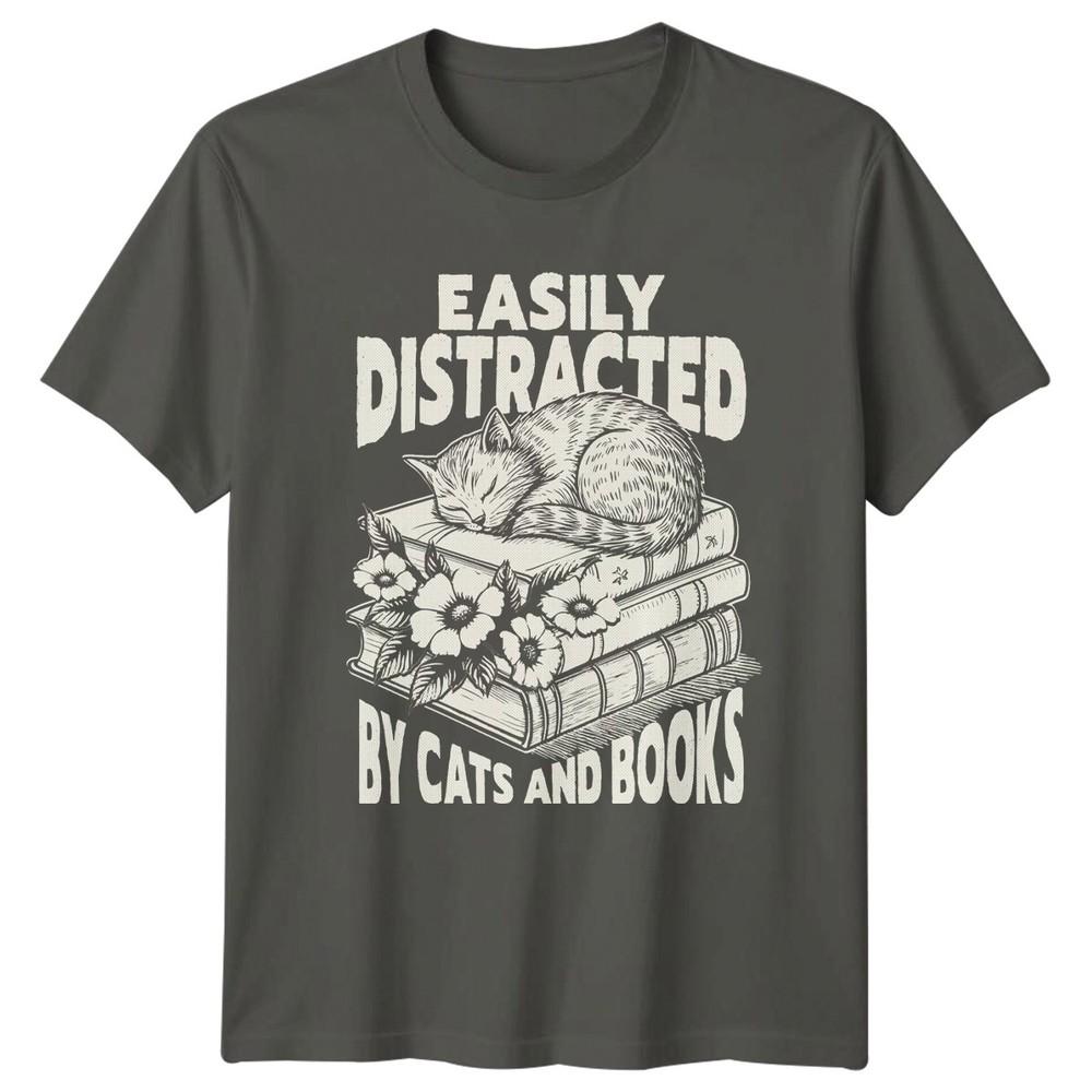Easily Distracted By Cats And TShirt Bookworm Reader S