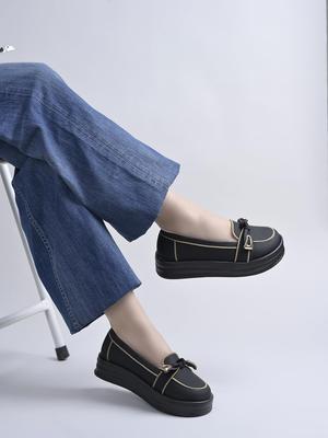 Shoetopia Womens Platform Loafers || Stylish Slip-On Casual Shoes with Metal Detail || Comfortable Everyday Footwear Flats