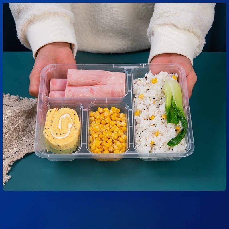 Einweg-Lebensmittelbehälter mit 4 Fächern Takeaway-Mittagessenbox Bento Meal Prep Behälter Lebensmittelqualität