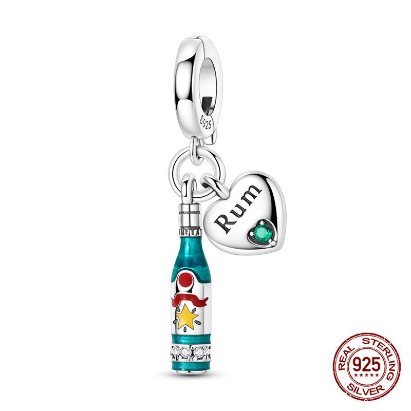 100% Plata De Leyoriginal Foreign Wine Series Red Wine Whiskey Champagne Charms Fit Bracelet Diy Jewelry Making Women Gift