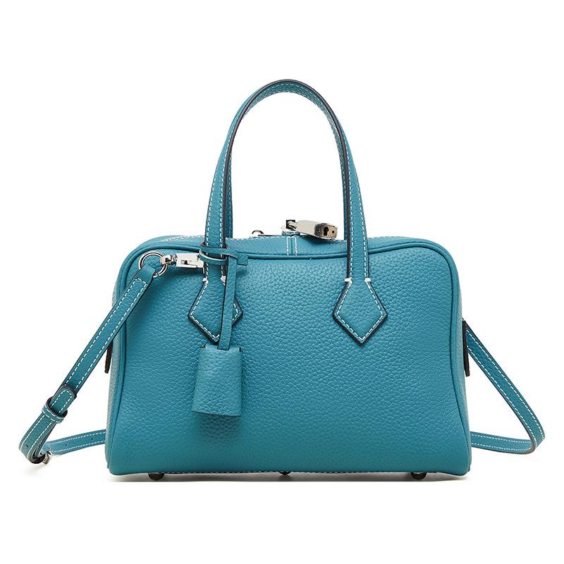 Imported TC Top Layer Cowhide Versatile Commuter Handbag Genuine Leather Boston Pillow Bag Textured Single Shoulder Women's Bag