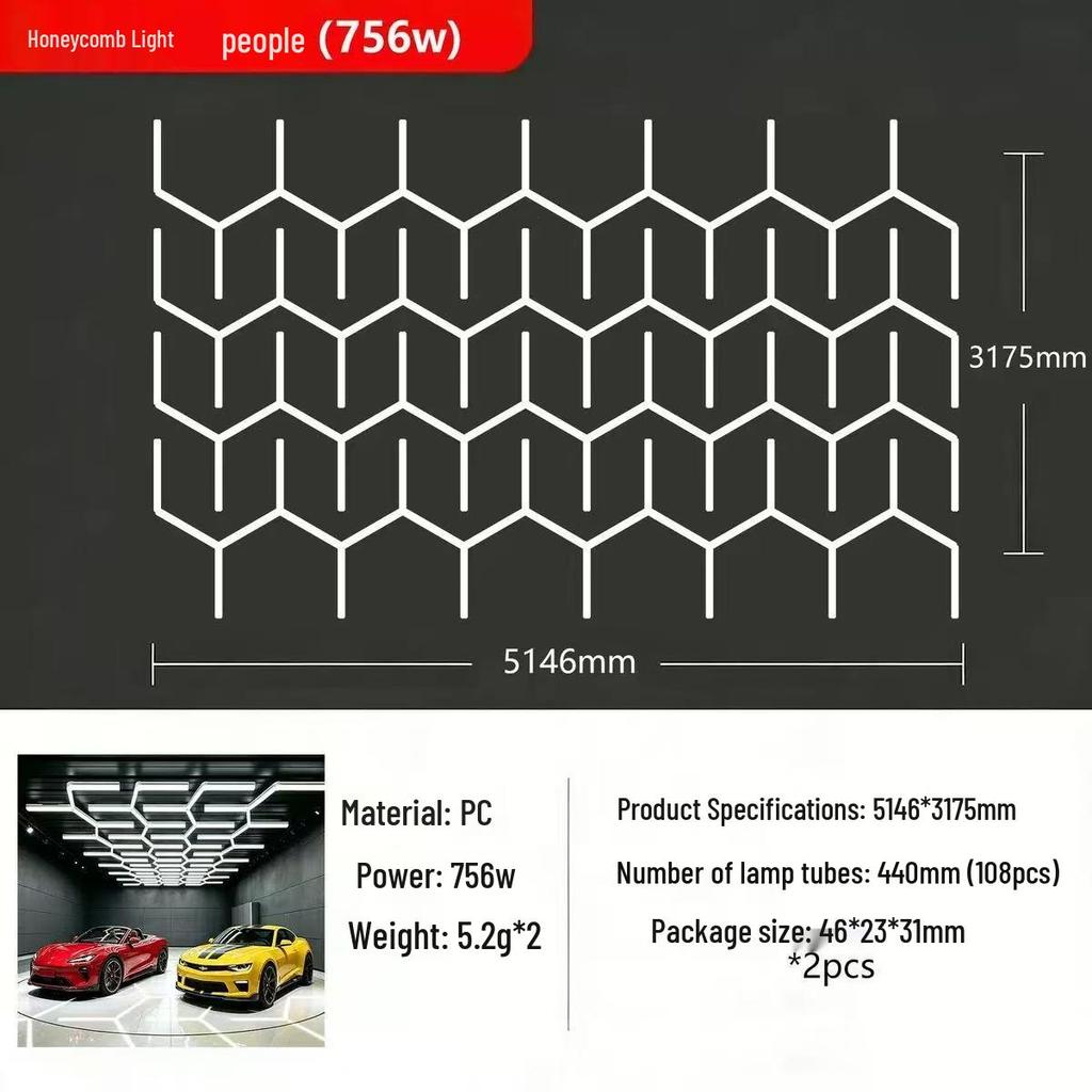 Hexagonal Waterproof LED Honeycomb Lamp for Gyms, Barbershops, and Car Washes.
