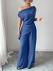 Elegant One-Shoulder Solid Color Women's Suit with Pocket Zipper Pants