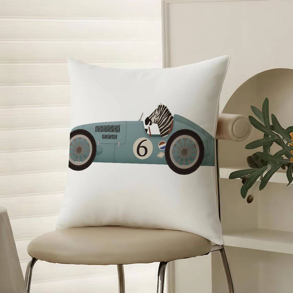 Cute Cartoon Animals Car Art Pillow Case Comfort Sofa Bed Silky elegant Invisible zipper Decorative cushion cover