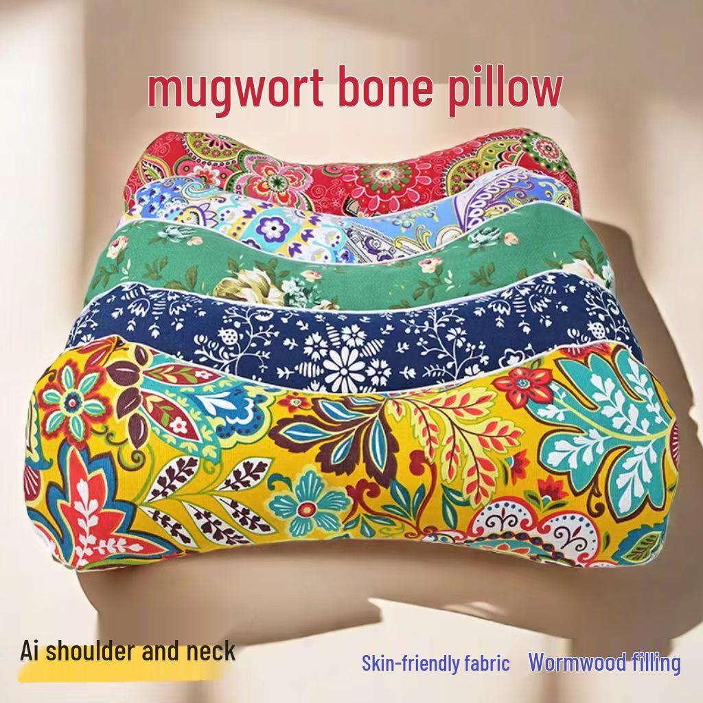 Mugwort Electric Heating Neck Pillow - Removable Cervical Support In Coarse Cloth