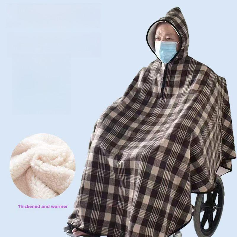 Couverture Thermique Semi-Pack pour Fauteuil Roulant Épaisse Grande Taille Tissu Double Couche Avec Capuche Chaleur Épaules Taille Pour Soins aux Personnes Âgées