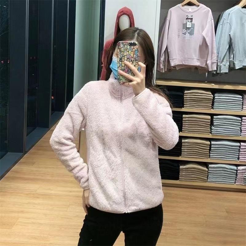 Long Pile Fleece Jacket Stand Collar Fuzzy Warm Jacket Zipper Cardigan