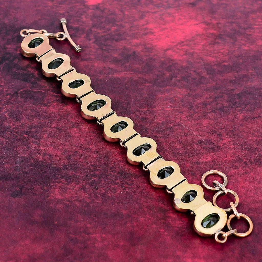 Pulseira de Peridoto Multifacetado Corrente Ajustável de Cobre Joia de Pedra Preciosa Real