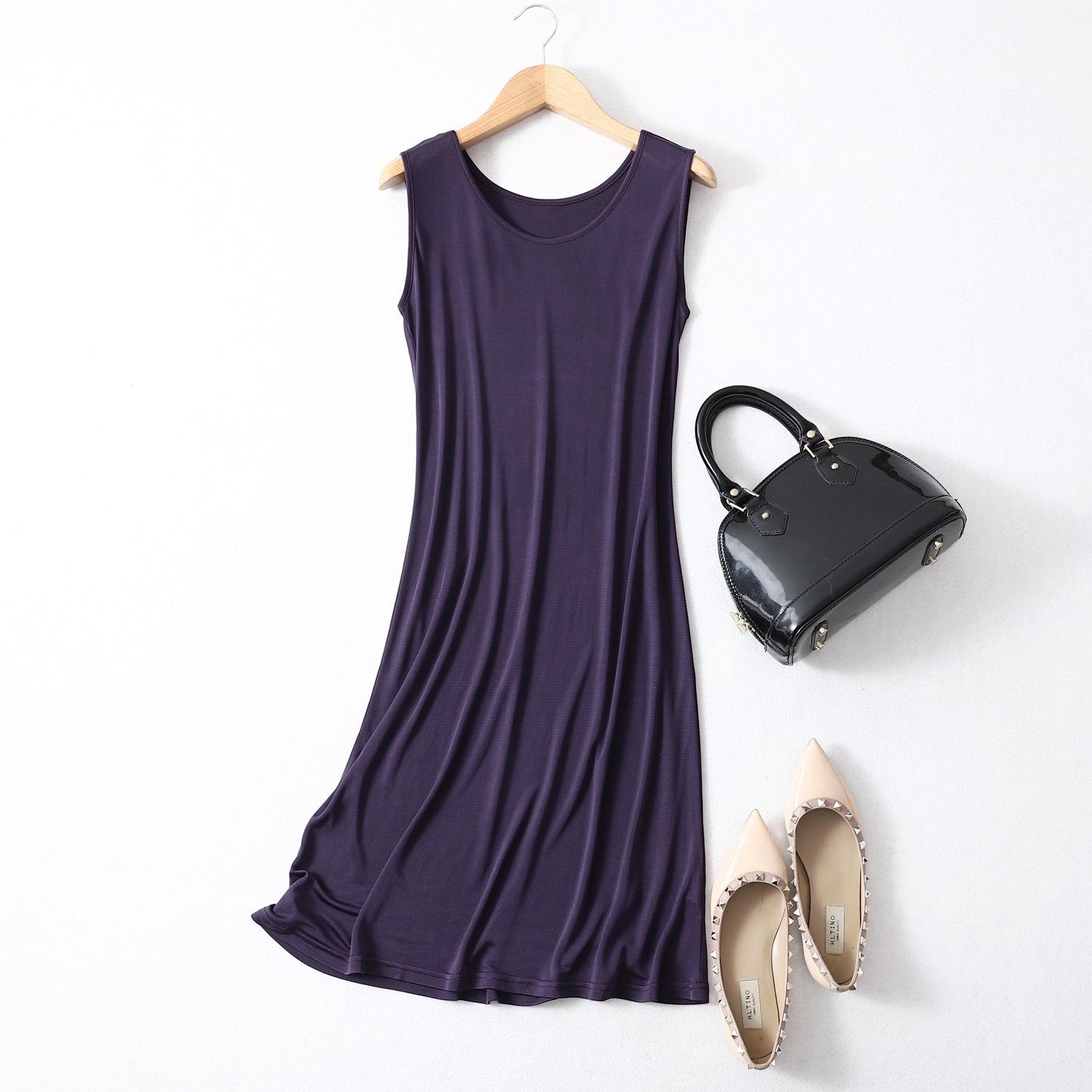 

Plus Size Solid Color Mulberry Silk Sleeveless Dress XXL фіолетовий