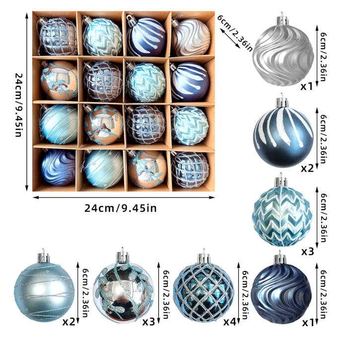 16Pcs New Electroplated Transparent Christmas Ball Bauble Set Hanging Ornament For Xmas Tree Indoor Home Party Festive Decor
