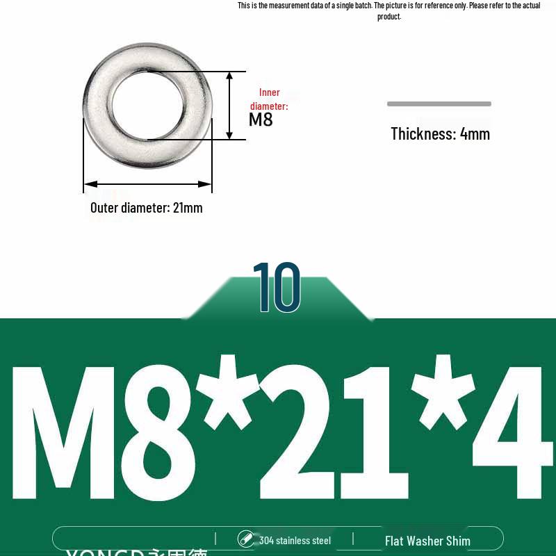 304 Stainless Steel Thickened Flat Washer / Ultra-thin Metal Gasket, Sizes M1.6-M10