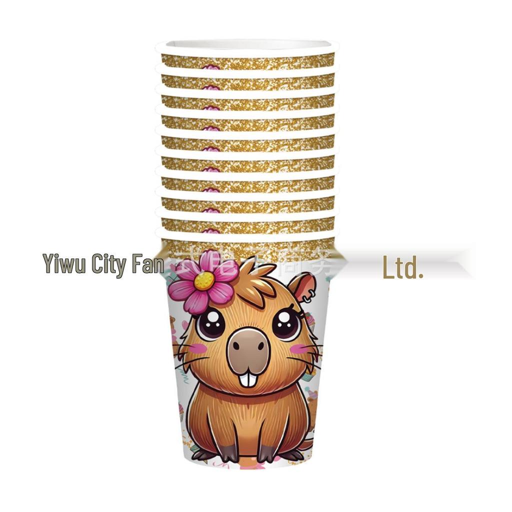 Capybara Theme Birthday Party Tableware: Disposable Plates, Napkins, & Tablecloth
