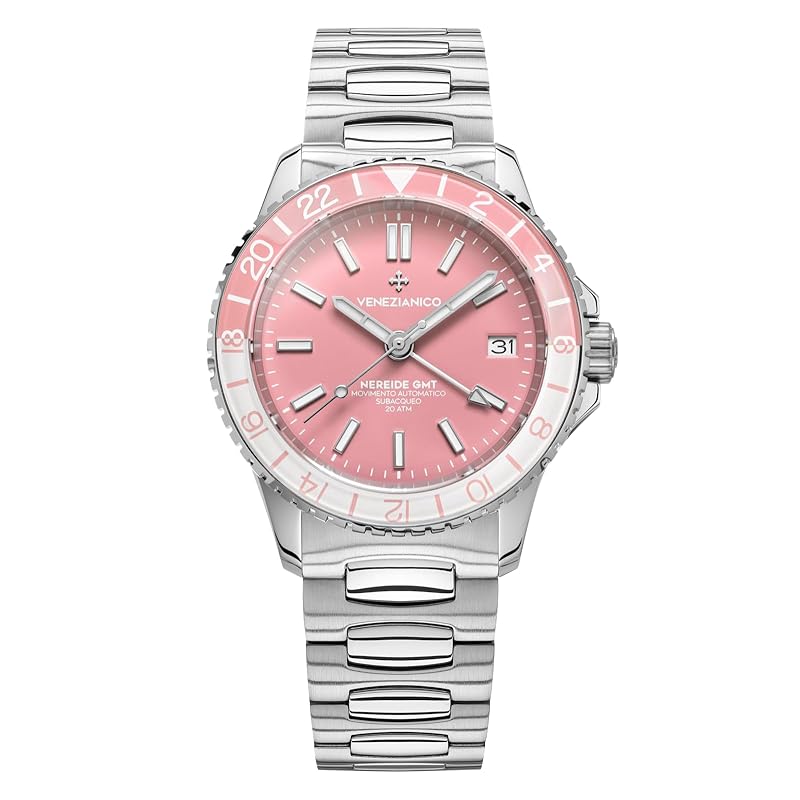 

Venezianico Venetianico men s NEREIDE GMT-3521506C automatic winding pink GMT function divers watch Case diameter: 39mm 20 ATM water resistant 2 year