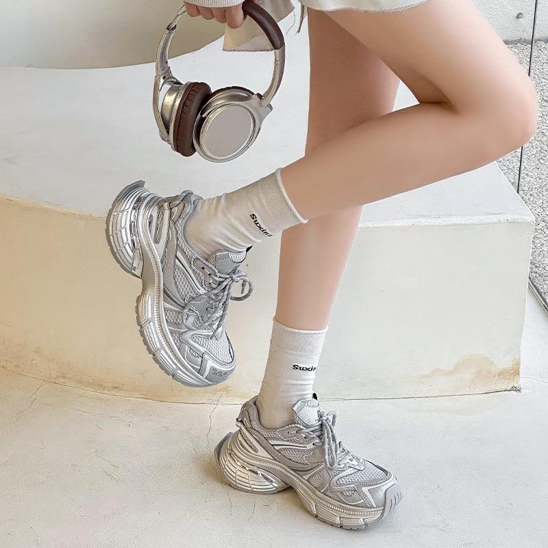 Dad Shoes Women's Spring New Simple Trend Leather Mesh Breathable Platform Casual Sports Shoes