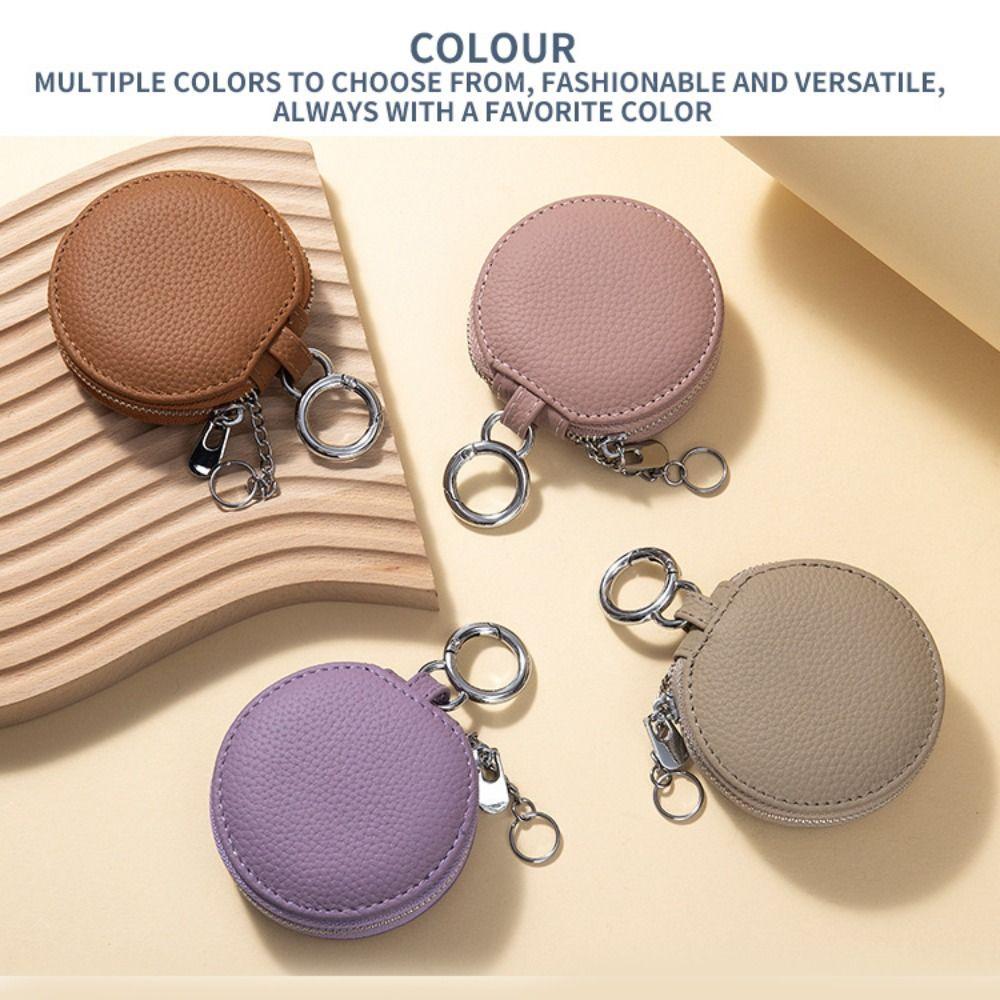 Zipper Round Wallet with Mirror Lipstick Storage Bag Mini Earphone Bag Outdoor