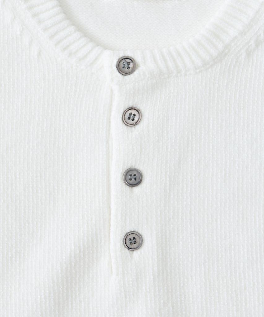 ANALOG MOOD Velour Refined Henley Neck Round Knit (Ivory)