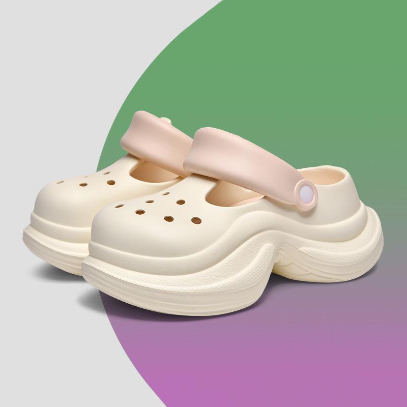 Women's 2025 Summer Thick Sole Hollow Slippers - Height Increasing, Non-Slip, Casual, Versatile, Internet Favorite