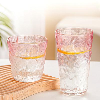 285ml/380ml Moderne Eisbergförmige Glastasse Farbverlauf Rosa Cocktailglas Kunstdesign Saftgetränkebecher Geeignet zum Verschenken