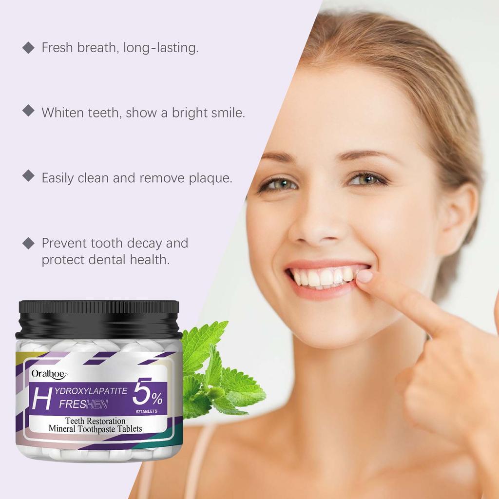 Oralhoe 62pcs Mint Anti Decay Teeth Tablets Remove Yellow Stains Cleaning Refresh Bad Breath Teeth Whitening Toothpaste Tablets
