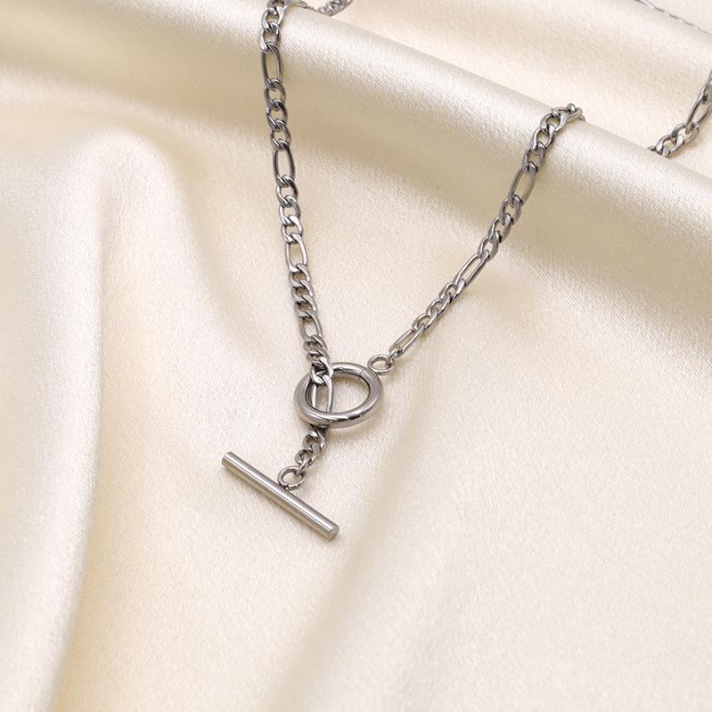 Hip Hop Fashion Versatile Steel Color Popular Ot Buckle Splicing Necklace Titanium Steel Plated 18K Gold Clavicle Chain