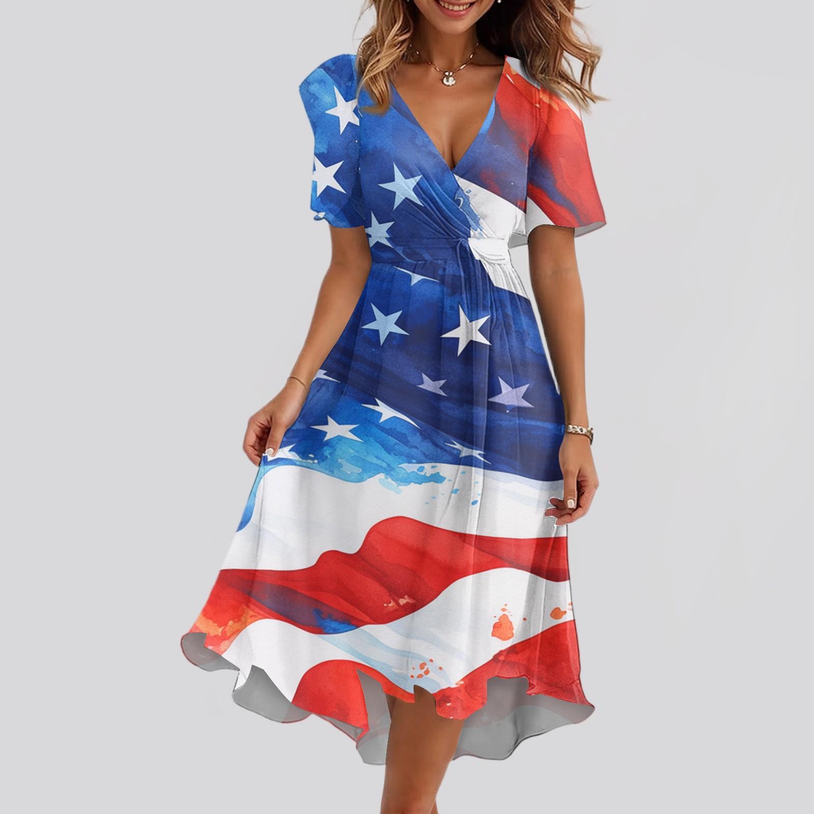 

Женское свободное повседневное платье с V-образным вырезом, расклешенная юбка, короткие рукава, напечатанное платье с принтом XXL синий