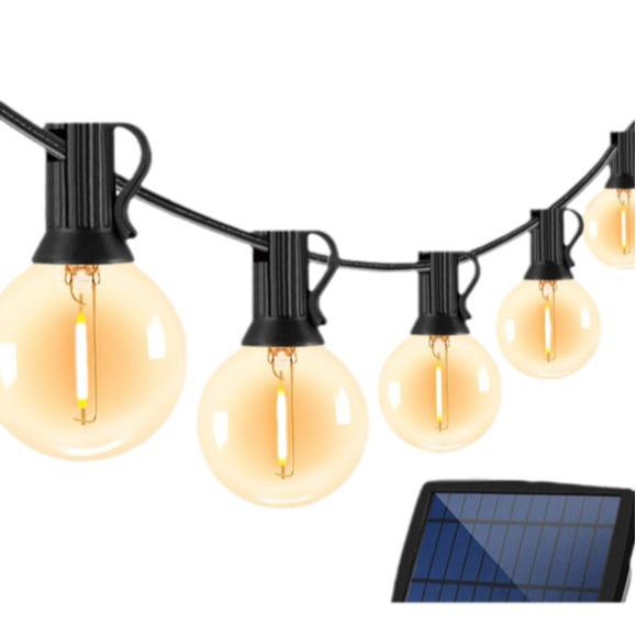 Solar-Powered Outdoor Waterproof String Lights, G40 LED Fairy Holiday Decorations