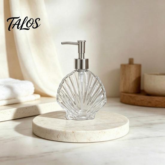 Pump Lotion Bottle 400ML Beach Seashell Refillable Soap Dispenser, Liquid Hand Glass Durable Dispenser Container, for Bathroom Kitchen Countertop