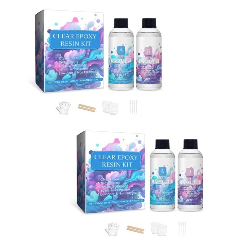 6.76OZ Epoxy Resin Clear for Jewelry Making, Art Resin, Including 4 Pipettes, 2 Measuring Cups, 2 Stick, 2 Pair Gloves