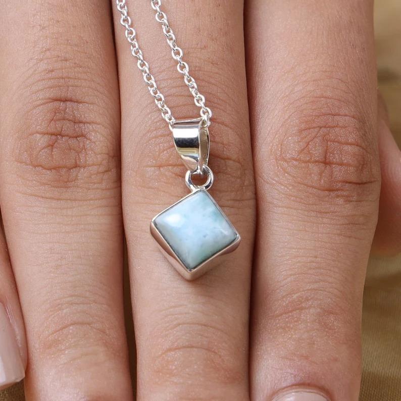 Natural larimar Gemstone Necklace, Solid 925 Sterling Silver Jewelry, Birthstone Jewelry, Gift For Her, Unique Gift, handmade Jewelry