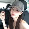 American retro washed distressed letter baseball cap for women with wide brim, suitable for large head sizes, makes the face look smaller, soft top