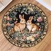 Cute Rabbit Round Carpet Ethnic Style Flowers Bunny Area Rug Soft Non-slip Animal Home Decor Floor Mat Holiday Living Room Decor
