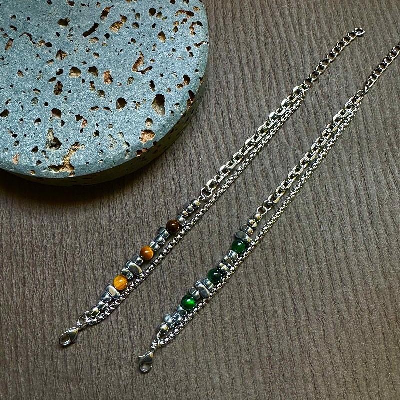 Handcrafted Stainless Steel Men Women Geometric Tiger Eye Beaded Bracelet For Fashion Accessory