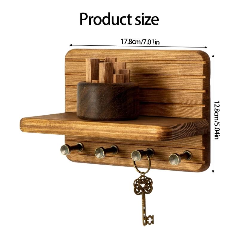 Multifunctional Wood Wall Key Rack Shelf For Organizing Keys Mail And Accessories Home Entryway