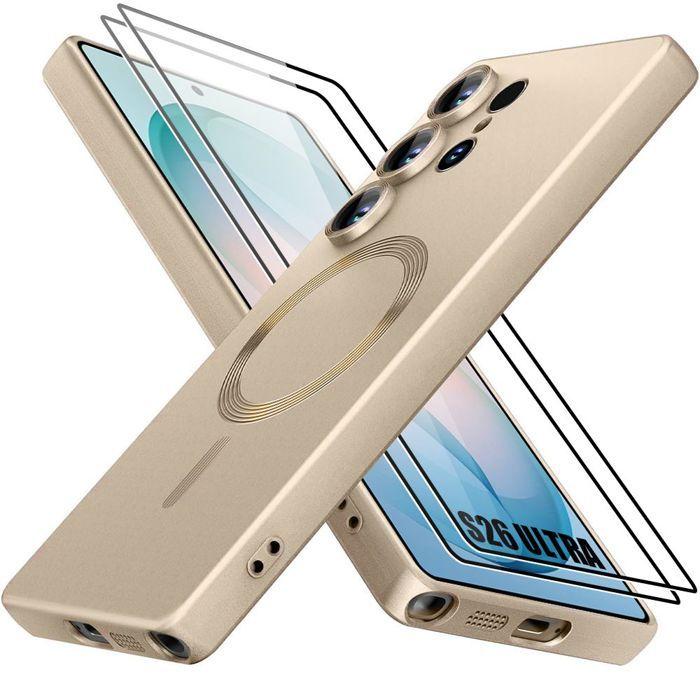 Coque Silicone - BOOLING - pour Samsung Galaxy S26 Ultra - avec Cercle Magnétique - 2 Vitres - Doré