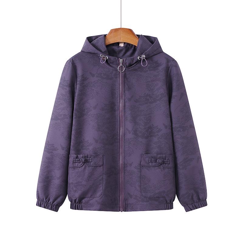 2026 Spring Printed Casual Loose Lapel Zipper Jacket for Middle-Aged and Elderly Women
