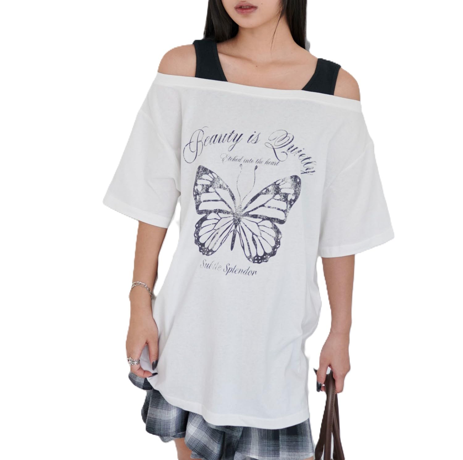 

WEGO Short Sleeve Tank Layered Big Summer Korean Size White Women s T-Shirt, Top, Style, Off-the-Shoulder, T-Shirt, Clothes, Streetwear, Style, F, белый