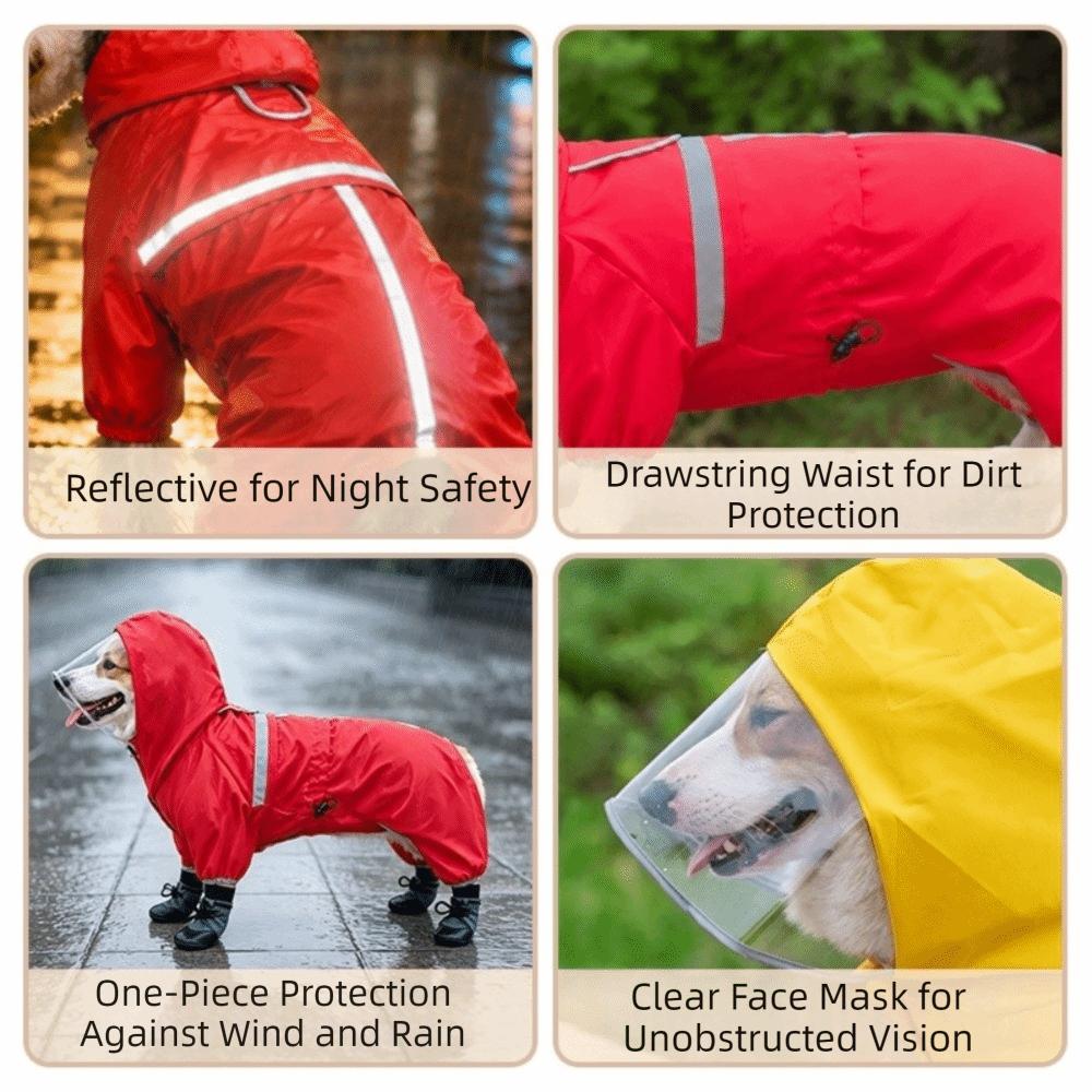 Reflective Dog Rain Cloak Adjustable Pet Four-legged Raincoat Dog Poncho  Outdoor Walking