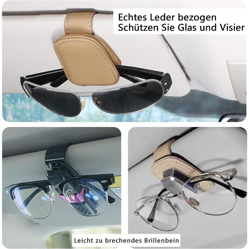 2 Pack Glasses Holder for Car Sun Visor, Genuine Leather Car Visor Accessories, Sunglasses Holder, Magnetic Sunglasses Holder, Ticket Clip