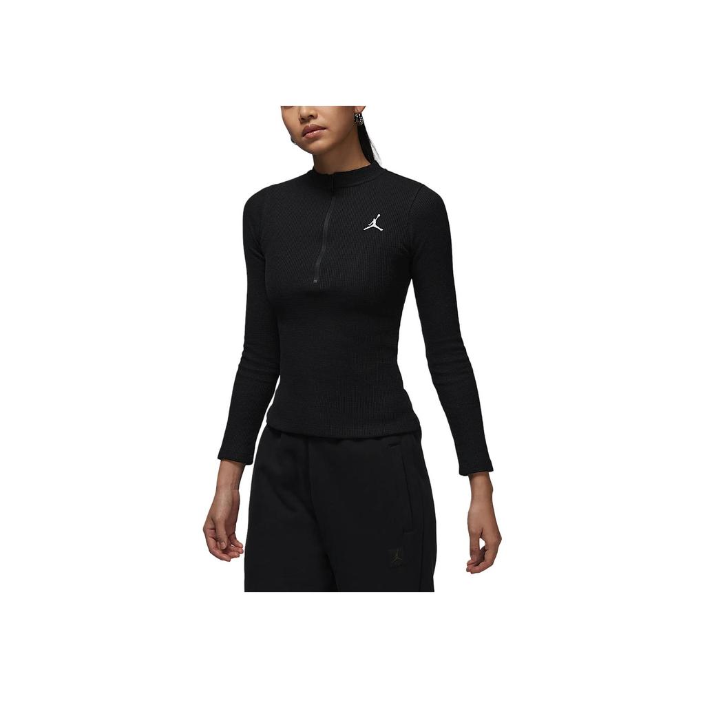 Jordan FW24 Bequemes Weiches Slim Fit Langarm Strickoberteil Damen Oberteile Schwarz Weiß HF9469010