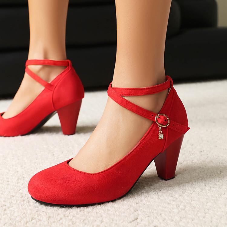 Large size  shoes summer new matte high heels buckle shallow mouth round head wedge heel single shoes  shoes