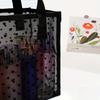 1pc Black Mesh Tote Bag with Heart Decor, Minimalist Cosmetic Storage Handbag for Women, Durable & Lightweight Design, Sturdy White Dots Pattern