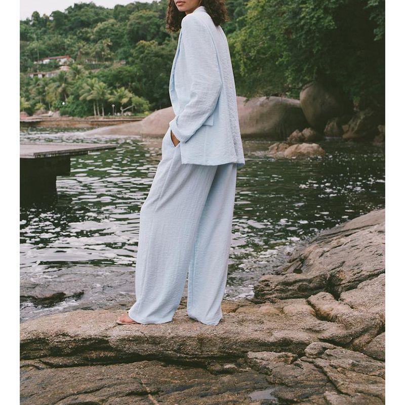 Wrinkle Effect Cardigan Suit Outwear 3253741 Wrinkle Effect Wide Leg Casual Pants 3252741