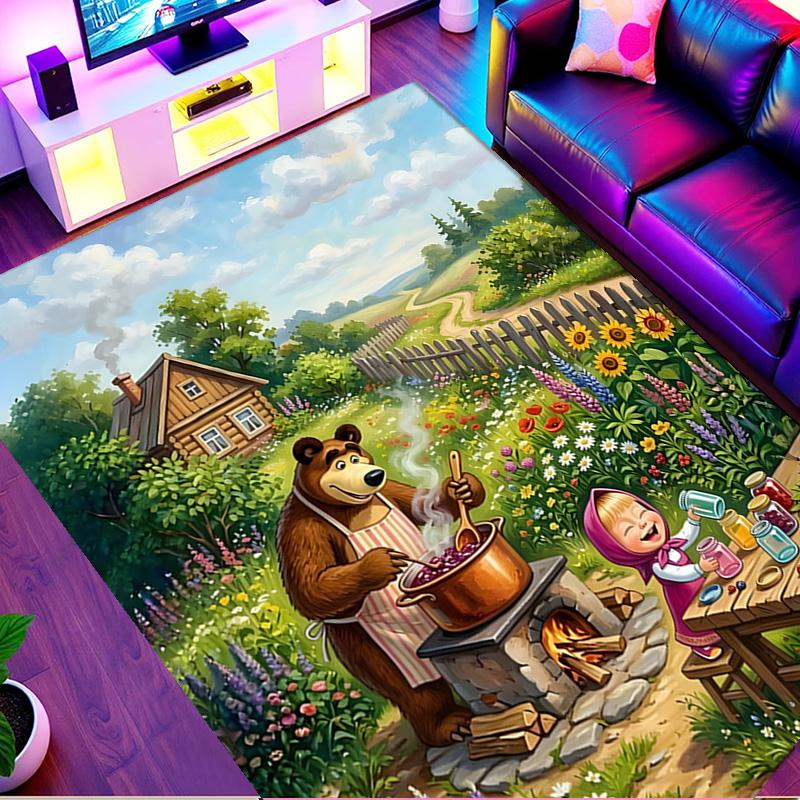 Masha and The Bear Print Rug, Washable Floor Carpet, For Entryway Dorm Laundry Room Office Study, Home Decor Birthday Christmas Gift