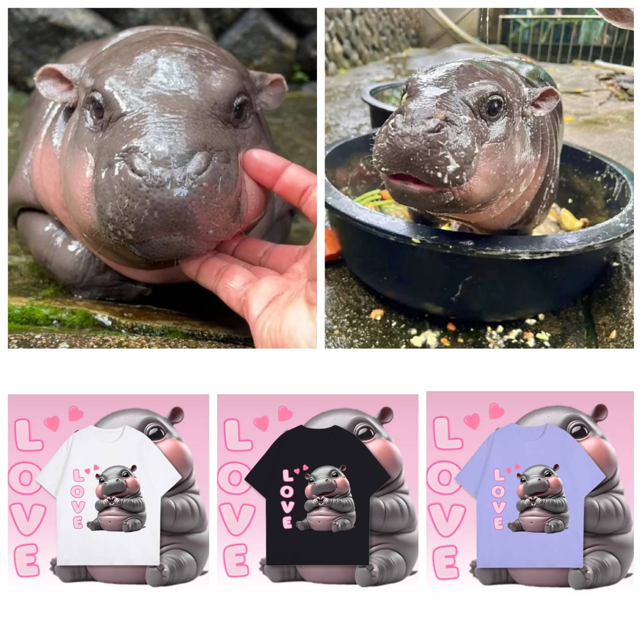 Футболка с принтом «Маленький бегемотик Moo Deng» — фото 3