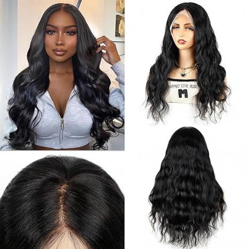 13x4 Lace Front Wig Long Curly Hair Black Body Wave High Temperature Fiber Full Head Women